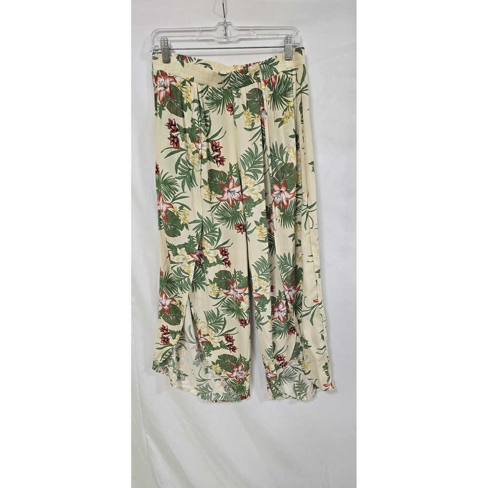 Label Of Love woman L tropical wide leg slit pants palazzo beach vacation resort